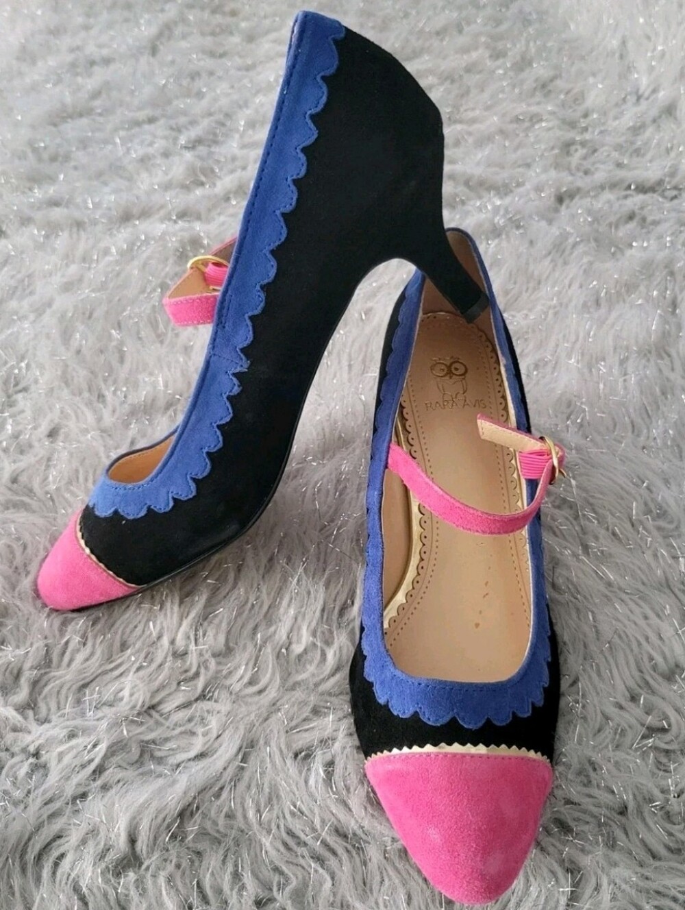 Rara Avis Apfel Colorblock Maryjanes Heels Suede Leather Pink Blue Black Pumps 8
